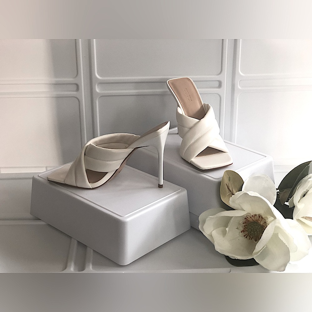 Brand New- Forever 21-White- Faux Leather- Open Square Toe-Slip on Shoes